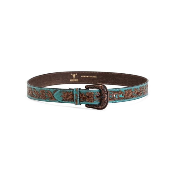 AMERICAN BISON Turquoise Leather Floral Filigree Belt - Picture 1 of 2
